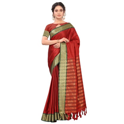 Generic Women's Cotton Silk  Saree with Blouse (Red, 5 - 6 Mtrs)