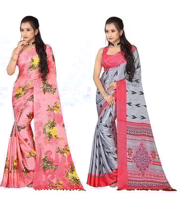 LEELAVATI Crepe Printed Saree With Unstitched Blouse Piece ( Multicolor )