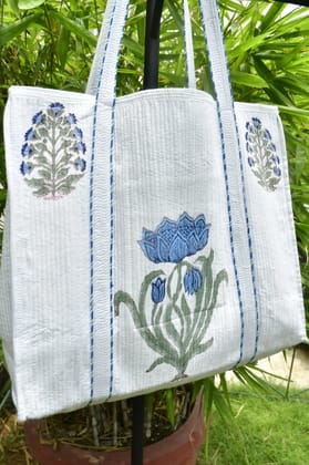 Blue Lotus Tote Bag : Hand-Block Beauty Blue Lotus Tote Bag : Hand-Block Beauty