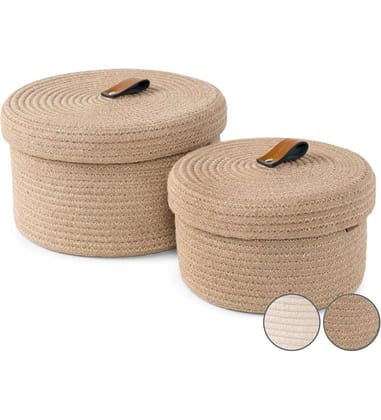 Generic Cotton 2 Pcs Set Roti Box Storage Basket With Lid (Beige)-PID66355 Generic Cotton 2 Pcs Set Roti Box Storage Basket With Lid (Beige)-PID66355