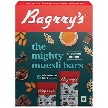 Bagrrys The Mighty Muesli Bars - Choco Nut Delight, Wholesome, Provides Energy, Rich In Fibre, 38 g (Pack of 6)
