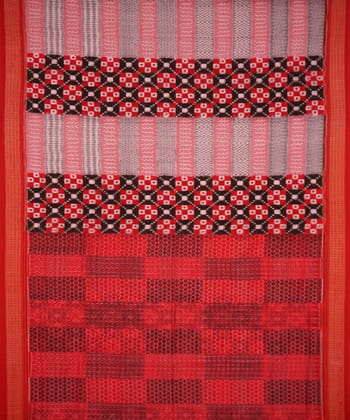 Multicolor red handloom cotton sambalpuri saree Multicolor red handloom cotton sambalpuri saree