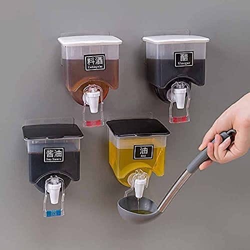 Wall Mounted Oil Dispenser,Transparent Liquid Seasoning Food Dispenser,Wall Hanging Oil Box, Oil Storage Tank,Leak-Proof Soy Sauce Vinegar Liquid Tank,Storage Bottle Kitchen Organizer