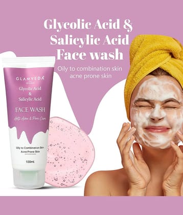 Glamveda Glycolic Acid & Salicylic Acid Anti Acne Face Wash Cleanser & Scrubs 100ml (Pack of 1)