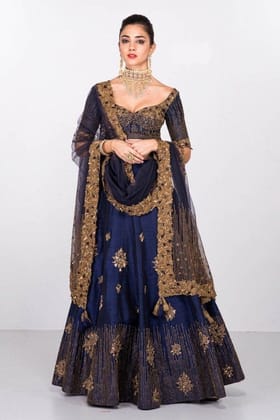 Classic Designer Navy Blue And Gold Partywear Lehenga Choli