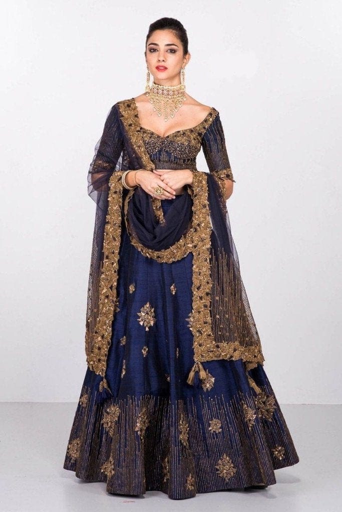 Classic Designer Navy Blue And Gold Partywear Lehenga Choli