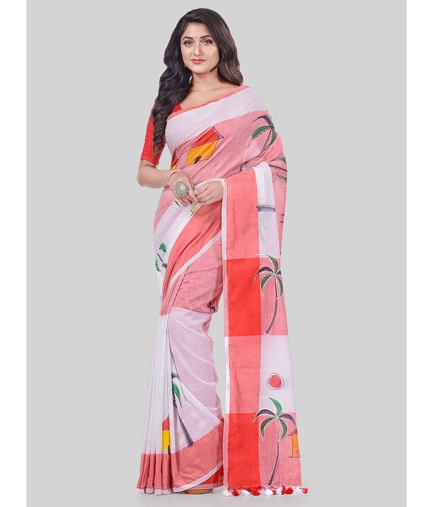 Desh Bidesh Cotton Printed Saree With Unstitched Blouse Piece ( White )