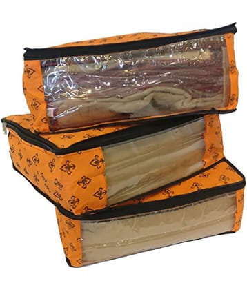 PrettyKrafts Saree Cover Set of 3 Large Flower Prints/Wardrobe Organiser/Clothes Bag_Orange
