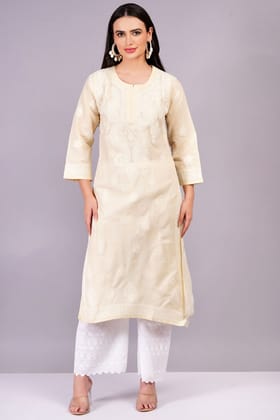 MRS RIGHT CHIKANKARI ALMOND PREMIUM COTTON KURTA MRS RIGHT CHIKANKARI ALMOND PREMIUM COTTON KURTA