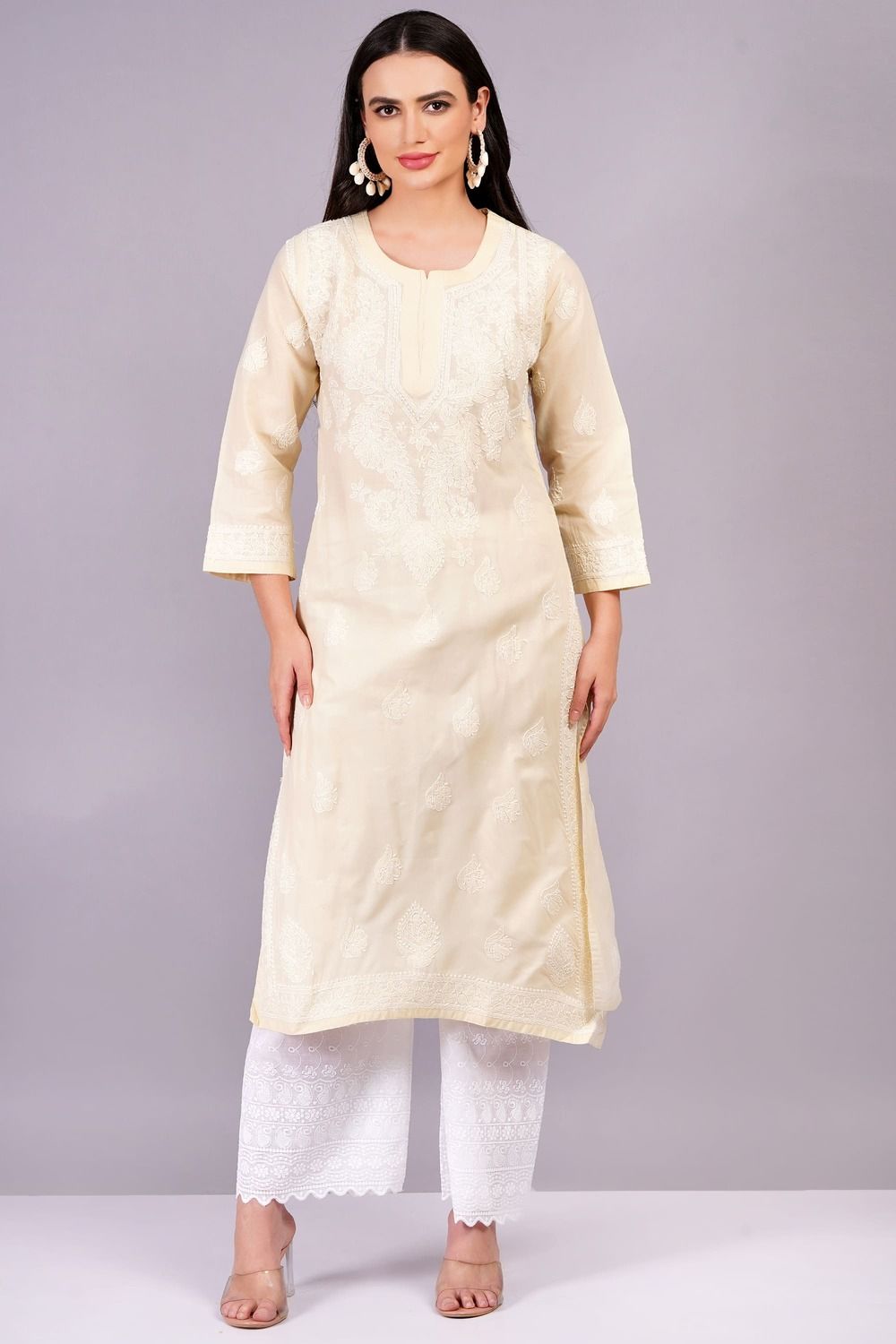 MRS RIGHT CHIKANKARI ALMOND PREMIUM COTTON KURTA