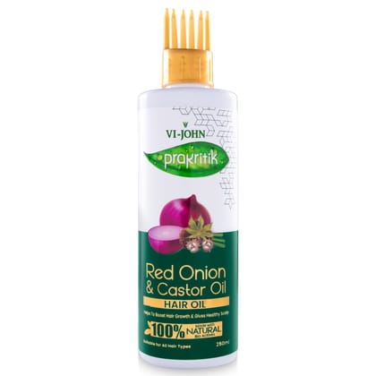 VI-JOHN PRAKRITIK Red Onion & Castor Hair Oil Helps to Boost Hair Growth, 100% Natural Bio Actives Hair Oil  (250 ml) VI-JOHN PRAKRITIK Red Onion & Castor Hair Oil Helps to Boost Hair Growth, 100% Natural Bio Actives Hair Oil  (250 ml)