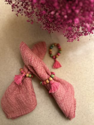 KRI India The Minimalist Beaded Napkin Rings Set of 6 | Multicoloured  | 2 inches  | Wash & Care | 100% Cotton | Handcrafted in India. 100% organic & natural.