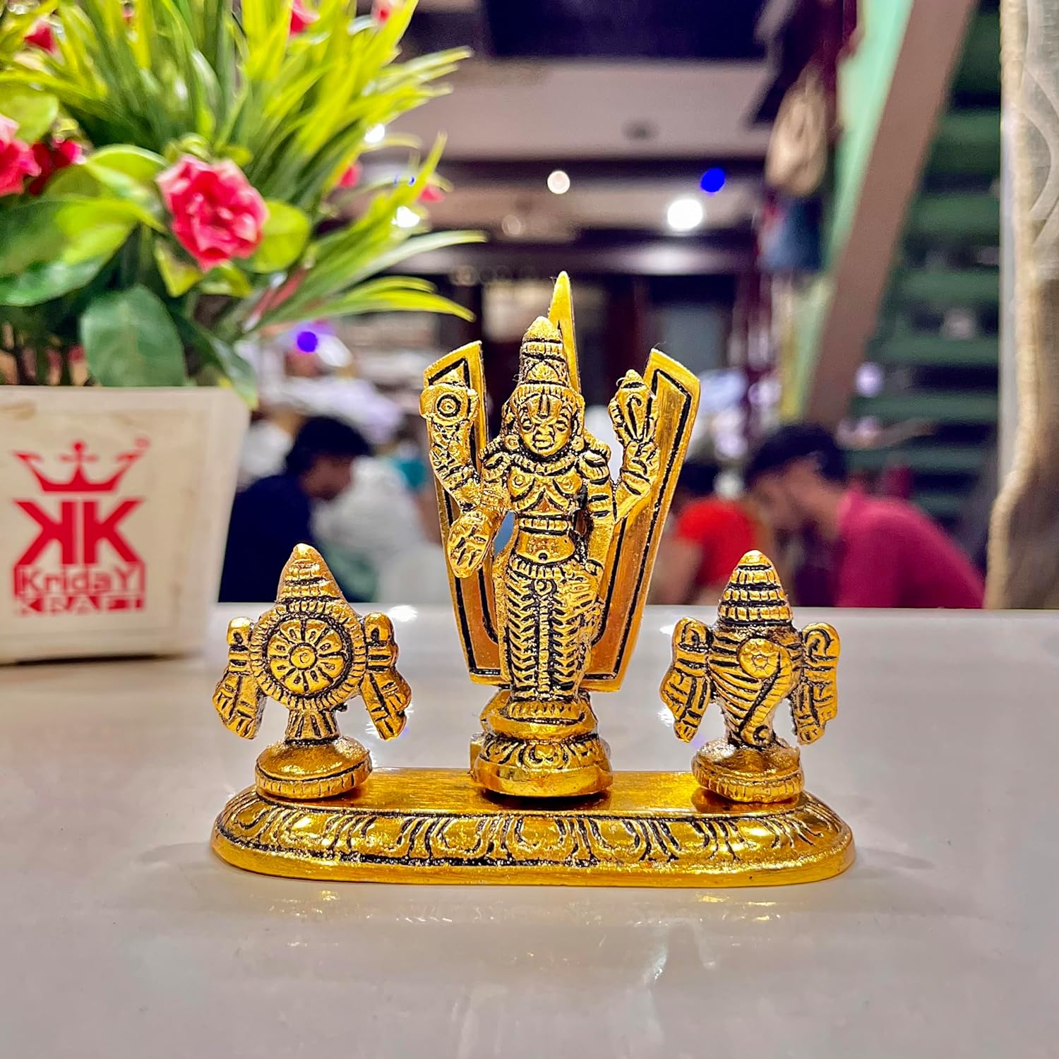DreamKraft Divine Lord Tirupati Balaji Venkateswara Swami: Gold-Plated Antique Figurine for Car Dashboard, Home & Office Decor