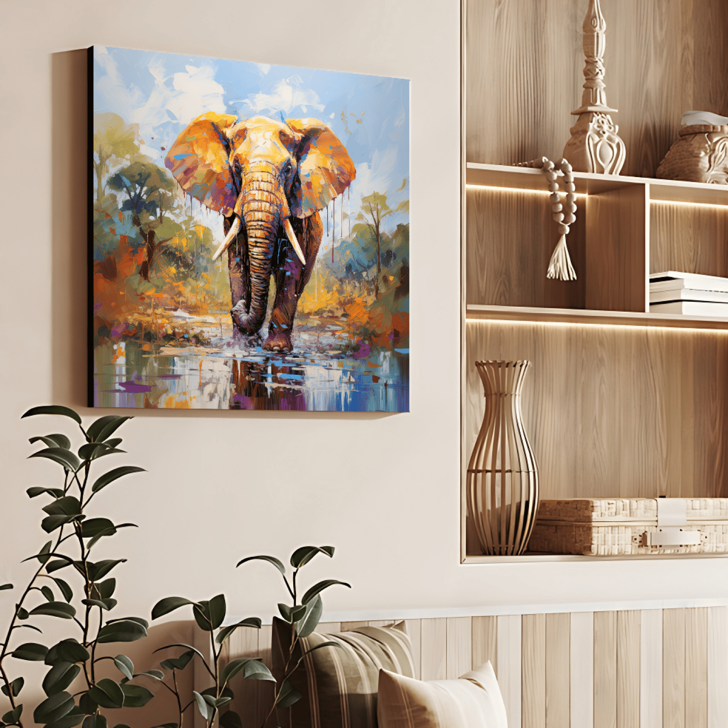 Elephant Colorful Wood Print Wall Art-9 X 9 Inches / Pinewood Thickness: 6mm