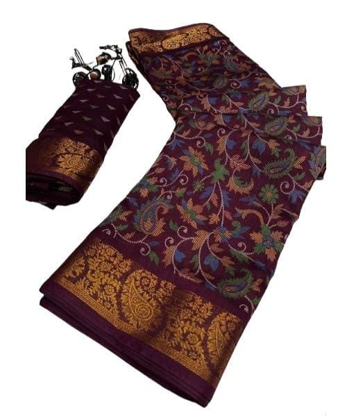 Women's Pure Soft Tusshar Silk Slub Saree Silk Saree With Golden Zari Border and Blouse Piece