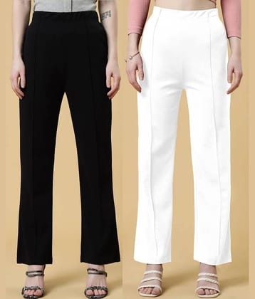 Qyaas Pack of 2 Lycra Bootcut Women's Formal Pants ( Black,White )