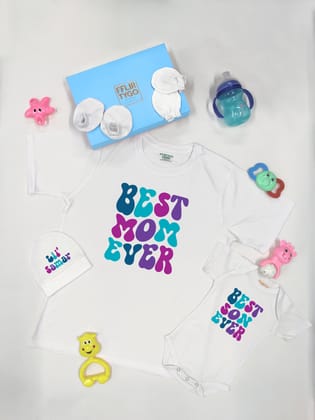 Best Mom and Son Ever (White)-Half Romper / Blue / 12-18 Months