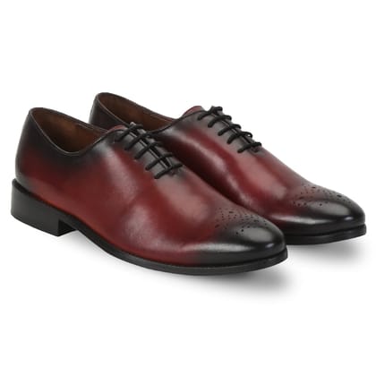 Wine Leather Whole Cut/One Piece Medallion Toe Oxford Formal Shoes By Brune & Bareskin-40/6