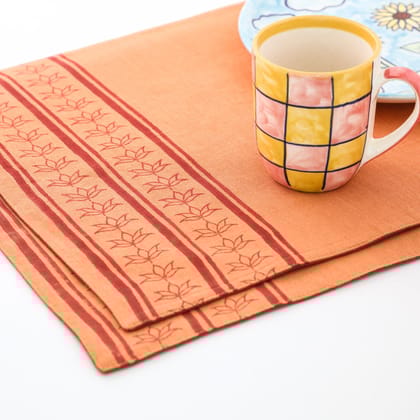 Block Printed Cotton Table Placemat Set of 2 - 12x18-12 inches x 18 inches / Linen / Rust / Maroon