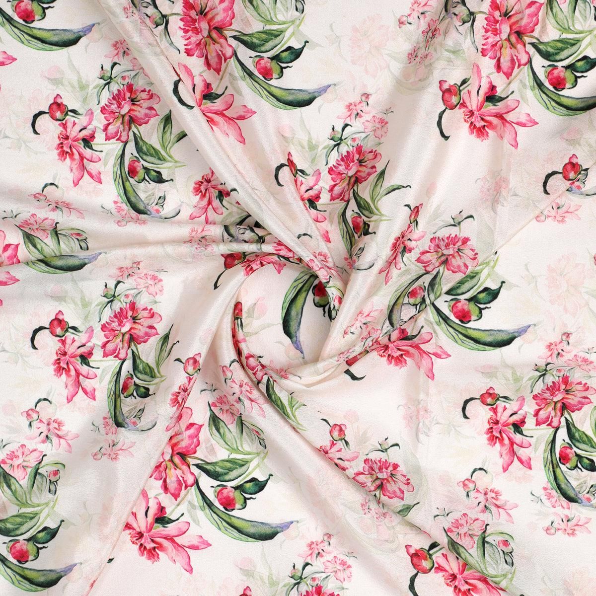 Beautifull Pink Calendula Flower Digital Printed Fabric - Silk Crepe