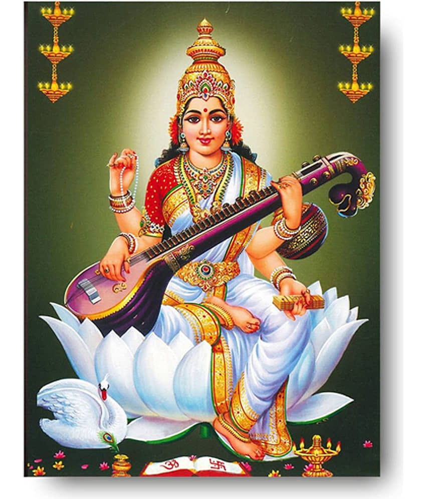 Photojaanic Saraswati Maa Poster | Acrylic Wall Poster Without Frame | Religious Wall Decor for Pooja Room, Home & Office