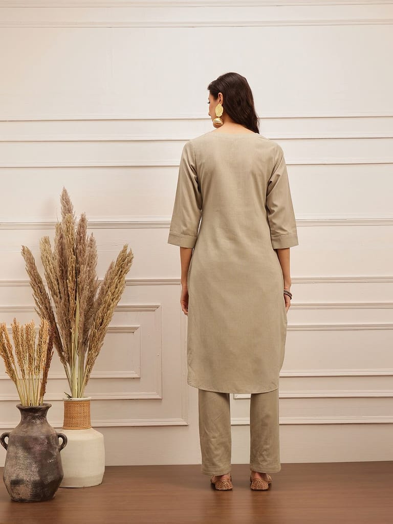 Taupe Grace Embroidered Kurta Set