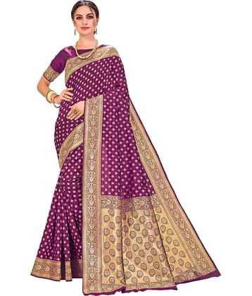 Sariya Jacquard Embellished Saree With Unstitched Blouse Piece ( Wine )
