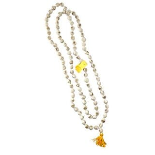 100 Real Sacred White Tulsi Japa Mala For Mantra with 108+1 Beads