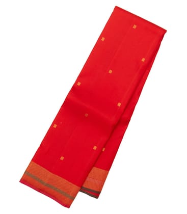 Red Handloom Kanchipuram Silk Saree With Square Buttas-Red