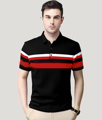 AUSK Pack of 1 Cotton Blend Regular Fit Striped Half Sleeves Men's Polo T Shirt ( Black )