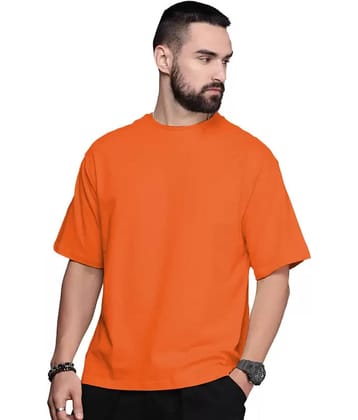 Leotude Cotton Blend Oversized Fit Solid Half Sleeves Men's Round T-Shirt - Orange ( Pack of 1 )