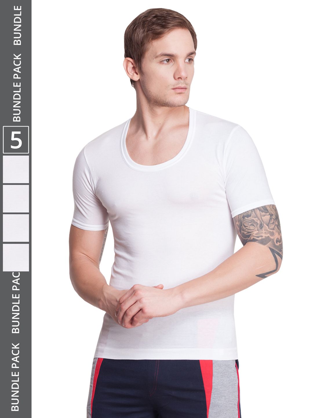 Men's White Pack of 5 Solid Egyptian Cotton Vest