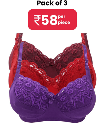 Kiran Enterprises Pack of 3 Cotton Women's Minimizer Bra ( Red )