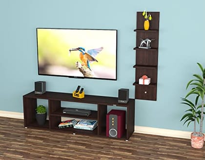 DAS Bogart Floor Standing Engineered Wood TV Entertainment Unit with Wall Mount Display Shelf for Living Room Flowery Wenge- Ideal for Upto 55" Screen