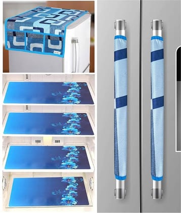 Crosmo Polyester Floral Printed Fridge Mat & Cover ( 64 18 ) Pack of 7 - Multicolor
