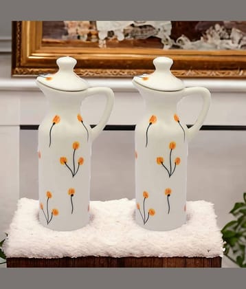 Malaikah White Oil Dispenser Ceramic Off White Oil Container ( Set of 2 )