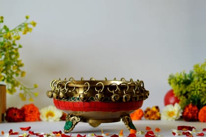 Brass Urli Bowl Round Shape Hanging Bells (Color - Golden, Size - 3.5H *7L*7B) by Snova Enterprises