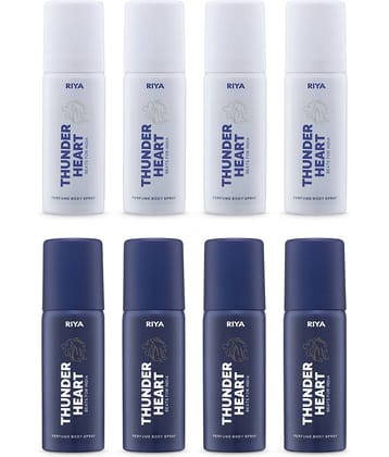 Riya Thunderheart Blue and White 40 ml Each Deodorant Spray for Men 320 ml ( Pack of 8 )