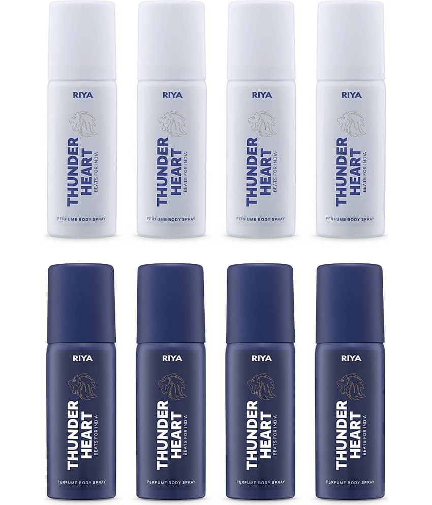 Riya Thunderheart Blue and White 40 ml Each Deodorant Spray for Men 320 ml ( Pack of 8 )