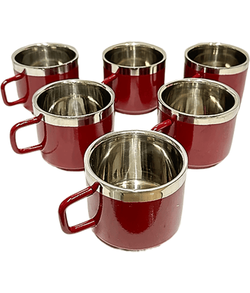 Dynore Maroon Solid Steel Tea Cup 120 ml ( Pack of 6 )