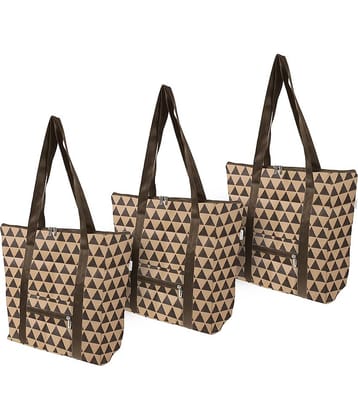 PrettyKrafts Beige Shopping Bags - 3 Pcs