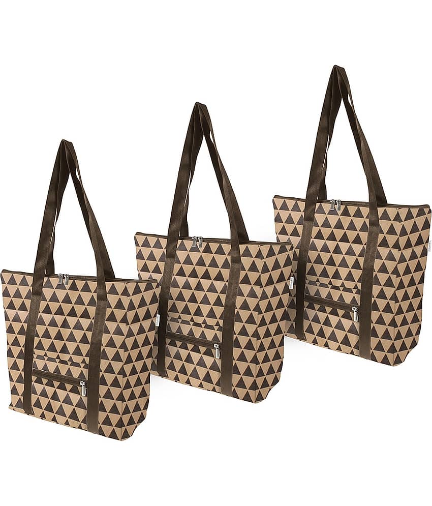 PrettyKrafts Beige Shopping Bags - 3 Pcs