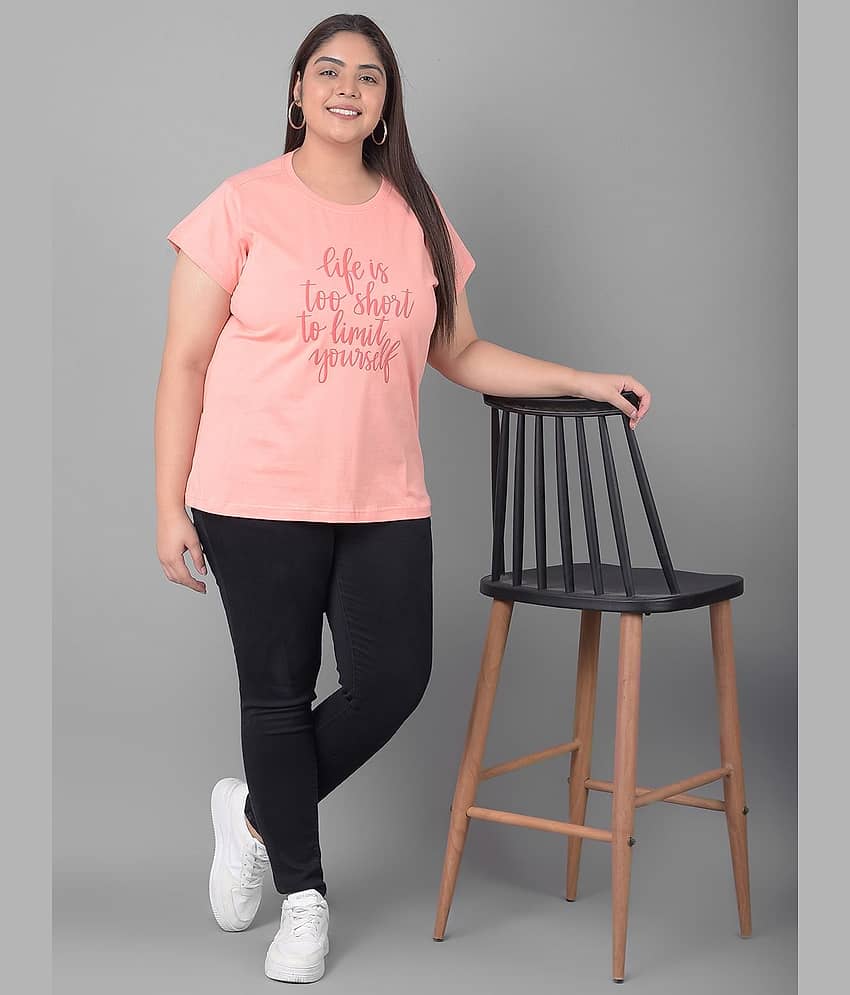 Club York Women Cotton Blend Printed Regular Fit Round Neck T-Shirt ( Peach )