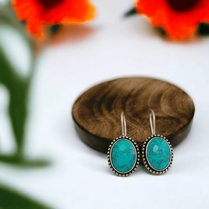 Trendy Stone Oxidized Hook Earring-Turquoise