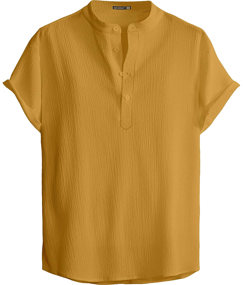 WEBRIC Poly Cotton Regular Fit Self Design Half Sleeves Men's Casual Shirt - Mustard ( Pack of 1 )