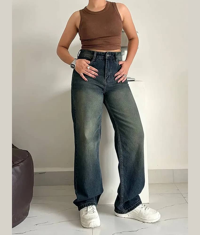 GF Women's Baggy High-Rise Jeans ( Green )