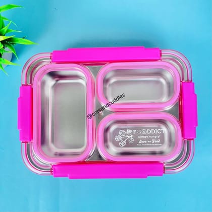 Stainless Steel 3-Compartment 710 ml Lunch Boxes: Durable and Eco-Friendly-Pink