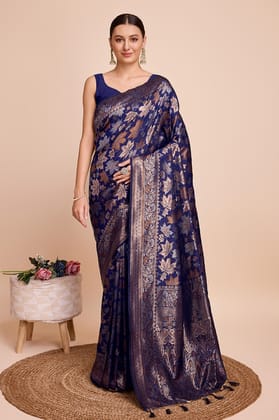 Navy Blue Woven Silk Saree