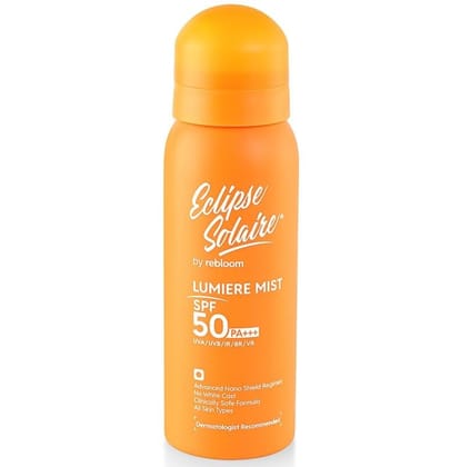 Eclipse Solaire Lumiere Mist Sunscreen Spray SPF 50 PA+++ UVA/UVB/IR/BR/VR/No White Cast/All Skin Types Yuderma 100ml