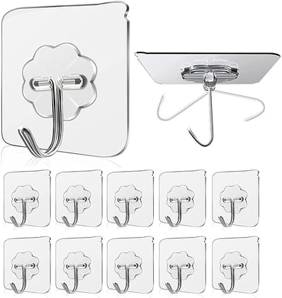 JIALTO Adhesive Hooks Kitchen Wall Hooks-Heavy Duty 13.2lb(Max) Nail Free Sticky Hangers with Stainless Hooks Reusable Utility Towel Bath Ceiling Hooks-10 pcs